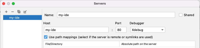 Configuración server Docker en PHPSTORM 2